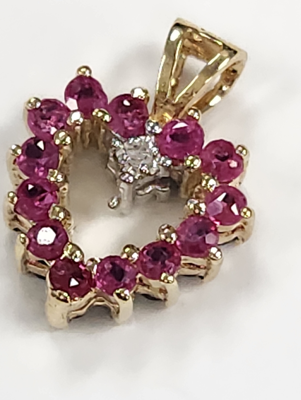 10KP Yellow Gold Ruby Sapphire & Diamond Reversible Heart Pendant , NWT - Picture 7 of 15